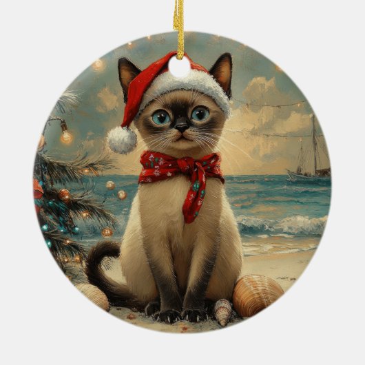 Siamese Cat Christmas  Beach Keramisch Ornament (Achterkant)