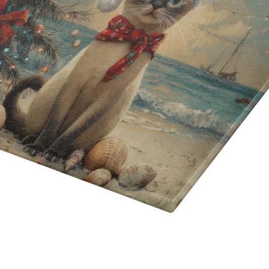 Siamese Cat Christmas Beach Snijplank (Hoek)
