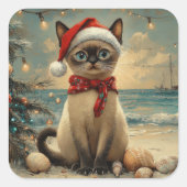 Siamese Cat Christmas  Beach Vierkante Sticker (Voorkant)