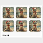Siamese Cat Christmas  Beach Vierkante Sticker (Vel)
