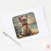 Siamese Cat Christmas  Beach Vierkante Sticker (Envelop)