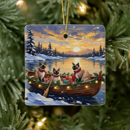 Siamese Cat Christmas Boat Holiday Keramisch Ornament (Boom)