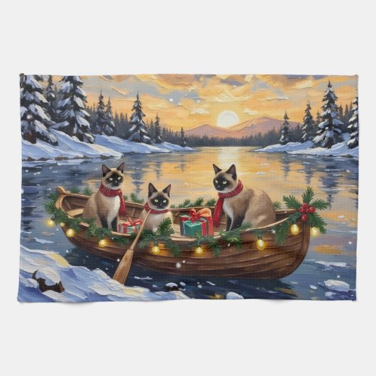 Siamese Cat Christmas Boat Holiday Theedoek (Horizontaal)