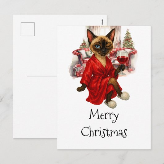 Siamese Cat Christmas Briefkaart – Funny Holiday (Voorkant / Achterkant)