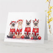 Siamese Cat Christmas Dress Santa Hat Kaart (Gele Bloem)
