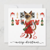 Siamese Cat Christmas Funny Glam Holiday Kaart (Voorkant)
