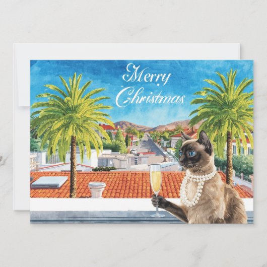Siamese Cat Christmas Greeting from California Feestdagenkaart (Voorkant)
