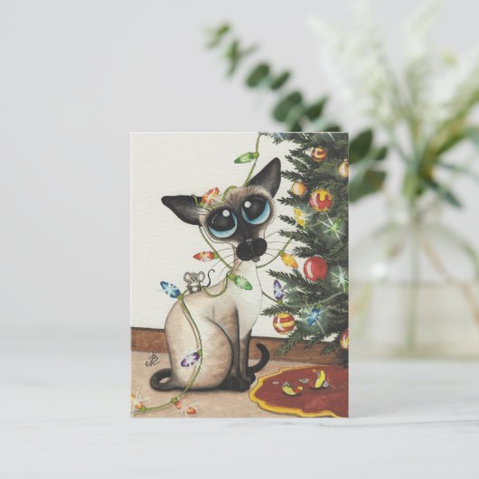Siamese Cat Christmas Lights beroemd gemaakt door  Feestdagenkaart (Staand voorkant)
