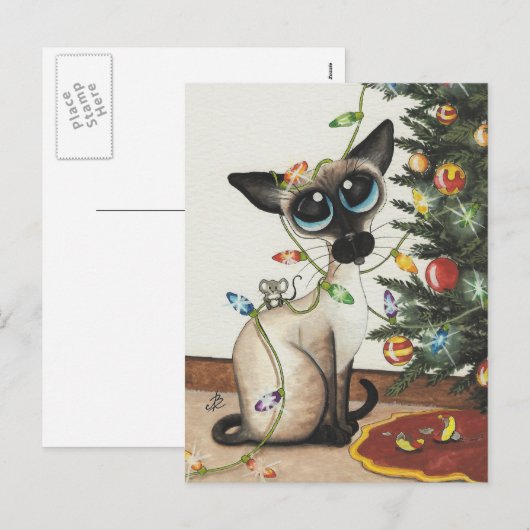 Siamese Cat Christmas Lights beroemd gemaakt door  Feestdagenkaart (Voorkant / Achterkant)