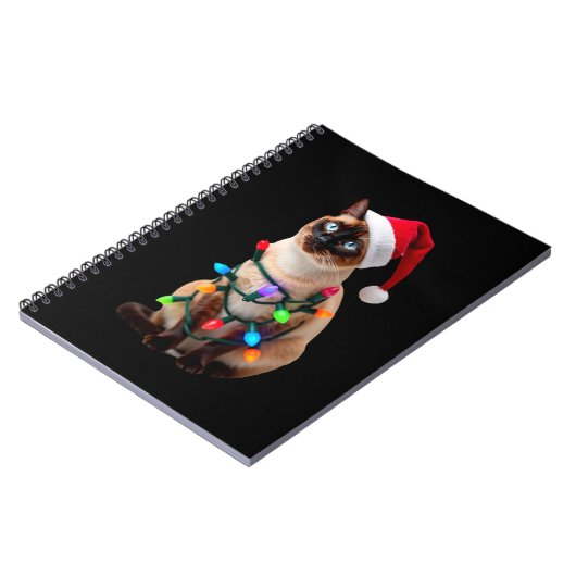 Siamese Cat Christmas Lights Xmas Cat Lover T-Shir Notitieboek (Linkerzijde)