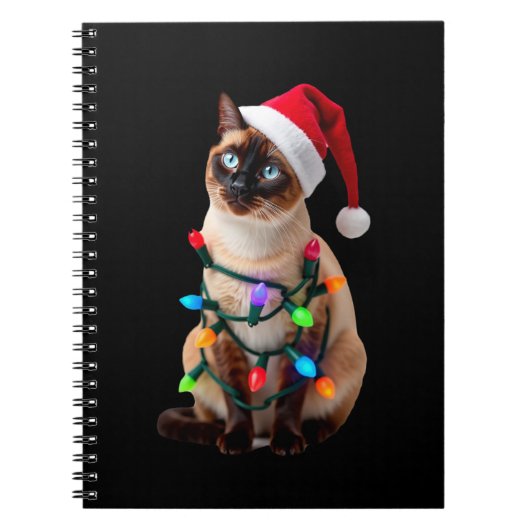 Siamese Cat Christmas Lights Xmas Cat Lover T-Shir Notitieboek (Voorkant)