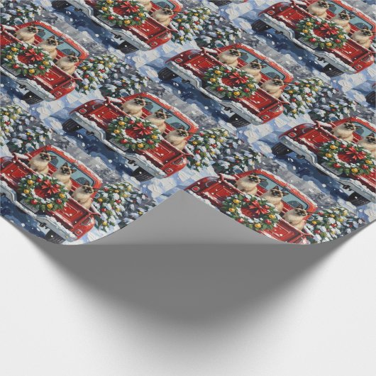Siamese Cat Christmas Red Truck Holiday Cadeaupapier (Hoek)