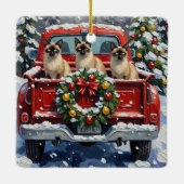 Siamese Cat Christmas Red Truck Holiday Keramisch Ornament (Achterkant)