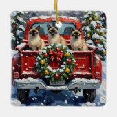 Siamese Cat Christmas Red Truck Holiday Keramisch Ornament (Voorkant)