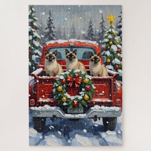 Siamese Cat Christmas Red Truck Holiday Legpuzzel (Verticaal)