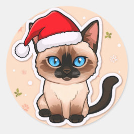 Siamese cat christmas ronde sticker