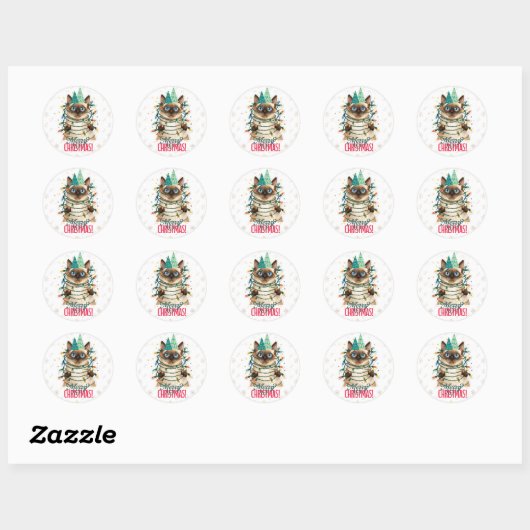 Siamese cat christmas ronde sticker (Vel)