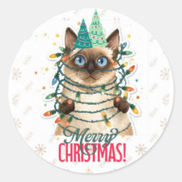 Siamese cat christmas ronde sticker