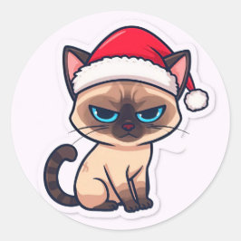 Siamese cat christmas ronde sticker