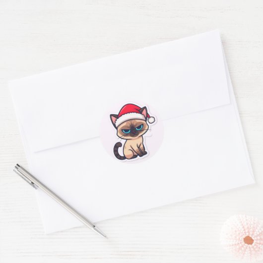 Siamese cat christmas ronde sticker (Envelop)