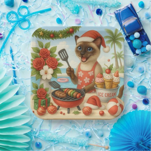 Siamese Cat Christmas themed for Cat Lover Papieren Bordje (Feest)
