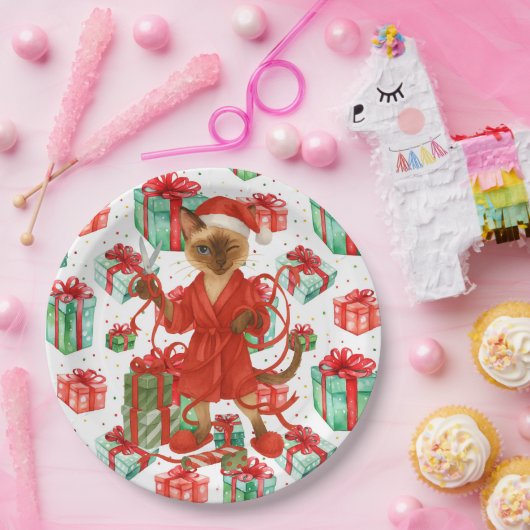 Siamese Cat Christmas themed for Cat Lover Papieren Bordje (Feest)