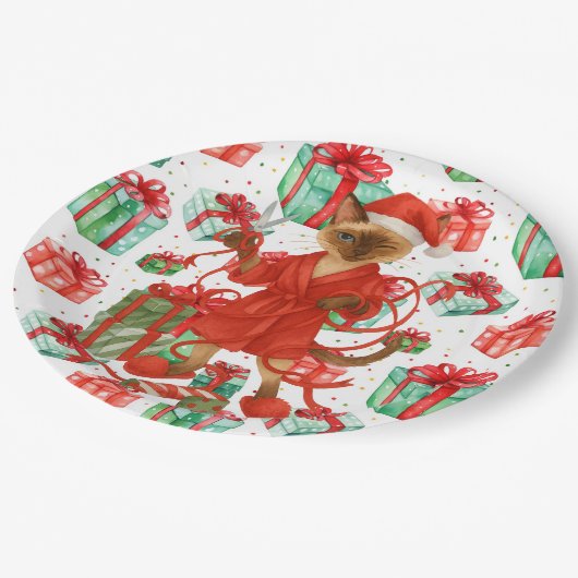 Siamese Cat Christmas themed for Cat Lover Papieren Bordje (Gekanteld)