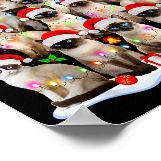 Siamese Cat Christmas Tree Lights Xmas Catmas Cat  Poster (Hoek)