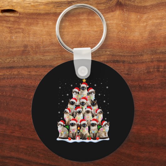 Siamese Cat Christmas Tree Lights Xmas Catmas Cat  Sleutelhanger (Voorkant)