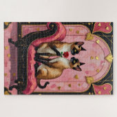 Siamese Cat Couple Art Deco Valentine's Day Legpuzzel (Horizontaal)