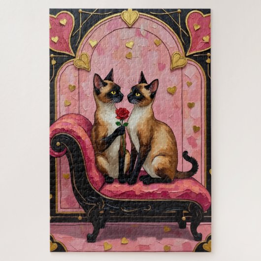 Siamese Cat Couple Art Deco Valentine's Day Legpuzzel (Verticaal)