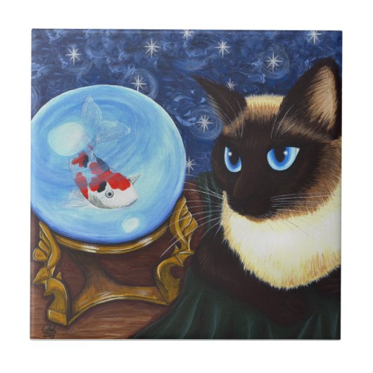 Siamese cat crystal ball Koi Fortune Fantasy Tile Tegeltje (Voorkant)