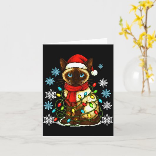 Siamese Cat Cute Cat Lover Cat Xmas Holiday Santa  Kaart (Gele Bloem)
