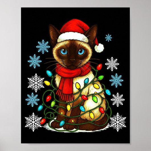 Siamese Cat Cute Cat Lover Cat Xmas Holiday Santa  Poster (Voorkant)