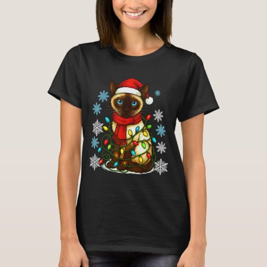 Siamese Cat Cute Cat Lover Cat Xmas Holiday Santa  T-shirt (Voorkant)
