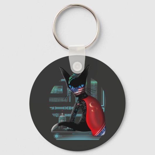 Siamese Cat Cyberpunk Ninja Sleutelhanger (Voorkant)