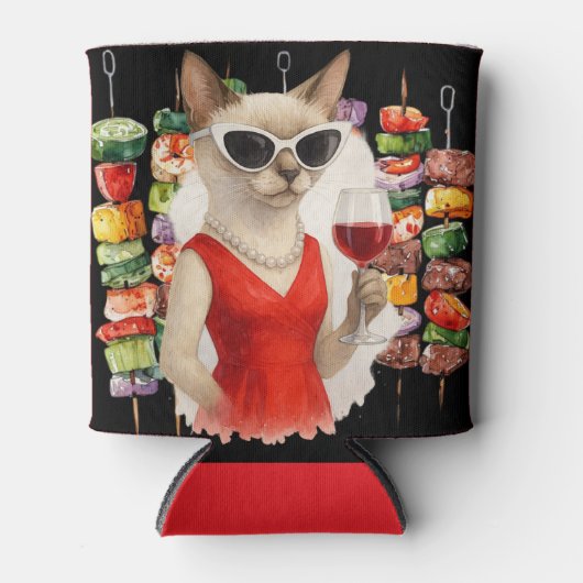 Siamese Cat Drinking Wine at Barbecue Party  Blikjeskoeler (Voorkant)