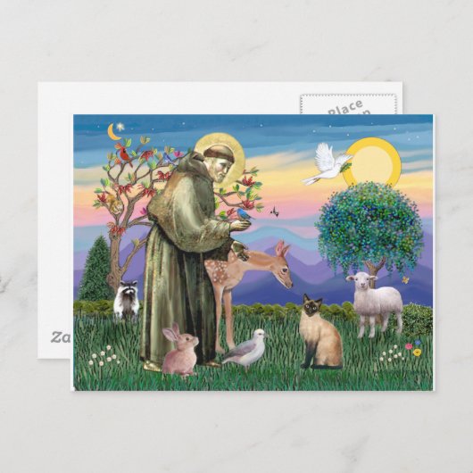 Siamese Cat en St Francis Briefkaart (Voorkant / Achterkant)