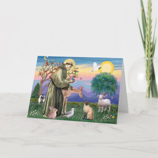 Siamese Cat en St Francis Kaart (Voorkant)