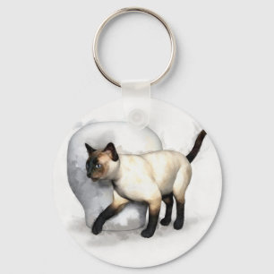 Siamese Cat en Vase Portrait Sleutelhanger