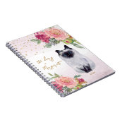 Siamese Cat Illustration Flowers Girl Daily Diary Notitieboek (Rechterzijde)