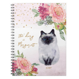 Siamese Cat Illustration Flowers Girl Daily Diary Notitieboek