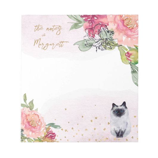 Siamese Cat Illustration Girl Daily Activity Notes Notitieblok (Voorkant)