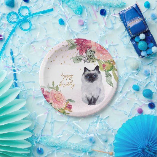 Siamese Cat Illustration Happy Birthday Girl Party Papieren Bordje (Feest)