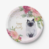 Siamese Cat Illustration Happy Birthday Girl Party Papieren Bordje (Voorkant)