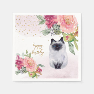 Siamese Cat Illustration Happy Birthday Girl Party Servet