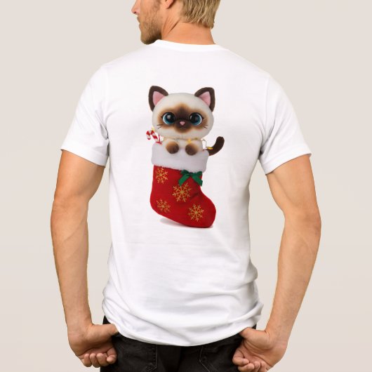 Siamese Cat in Christmas Stocking with Lights Tri-Blend Shirt (Achterkant)