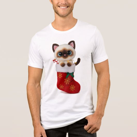 Siamese Cat in Christmas Stocking with Lights Tri-Blend Shirt (Voorkant)