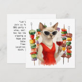 Siamese Cat is drinking wine Barbecue party Kaart (Voorkant / Achterkant)