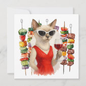 Siamese Cat is drinking wine Barbecue party  Kaart (Voorkant)